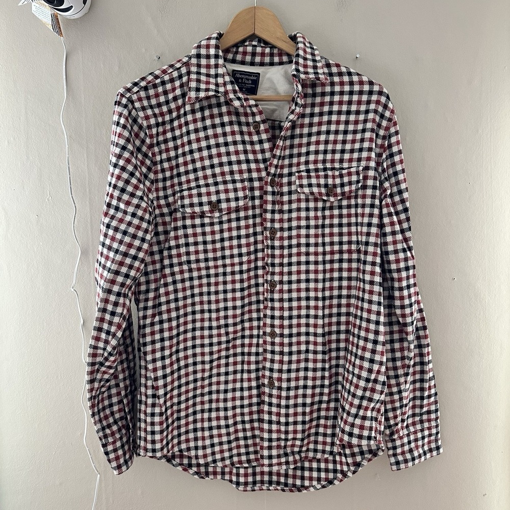 Abercrombie & Fitch Mens Plaid Flannel Button Up Shirt Size M Thick Pockets Y2K